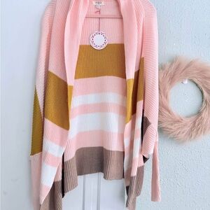 Umgee Pink, Gold, and Brown Striped Cardigan